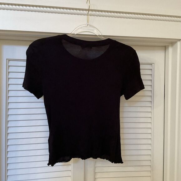 Michellle By Commune Black Ribbed Short Sleeve T Shirt Ruffled Bottom, Size S - Picture 5 of 11